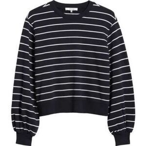 Frame Women's Navy White Striped Blouson Sleeve Sweatshirt Medium NWOT T008